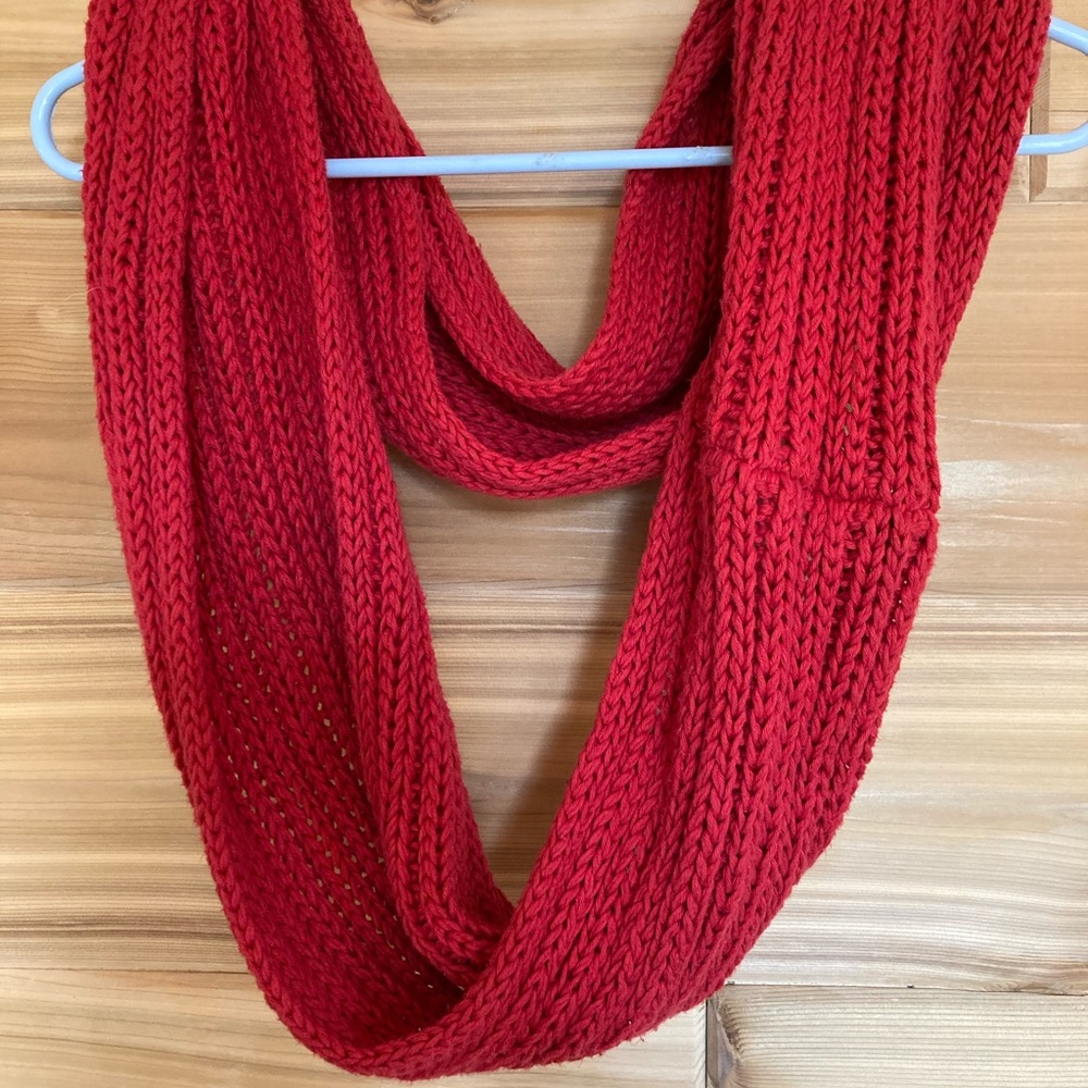 Red knit infinity scarf